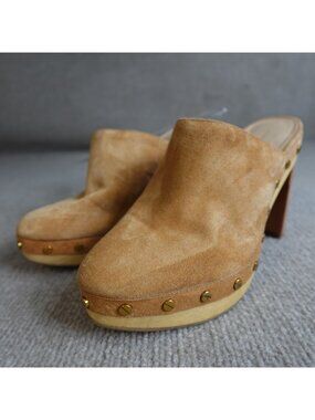 Veronica Beard Women's Mules 7 Beige Suede Clogs 3.5" Block Heel
